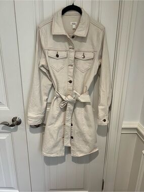 a.n.a Cream Belted Denim Trench Jacket